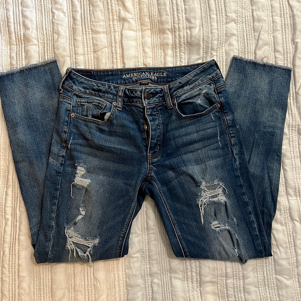Distressed American Eagle Button Fly Jeans